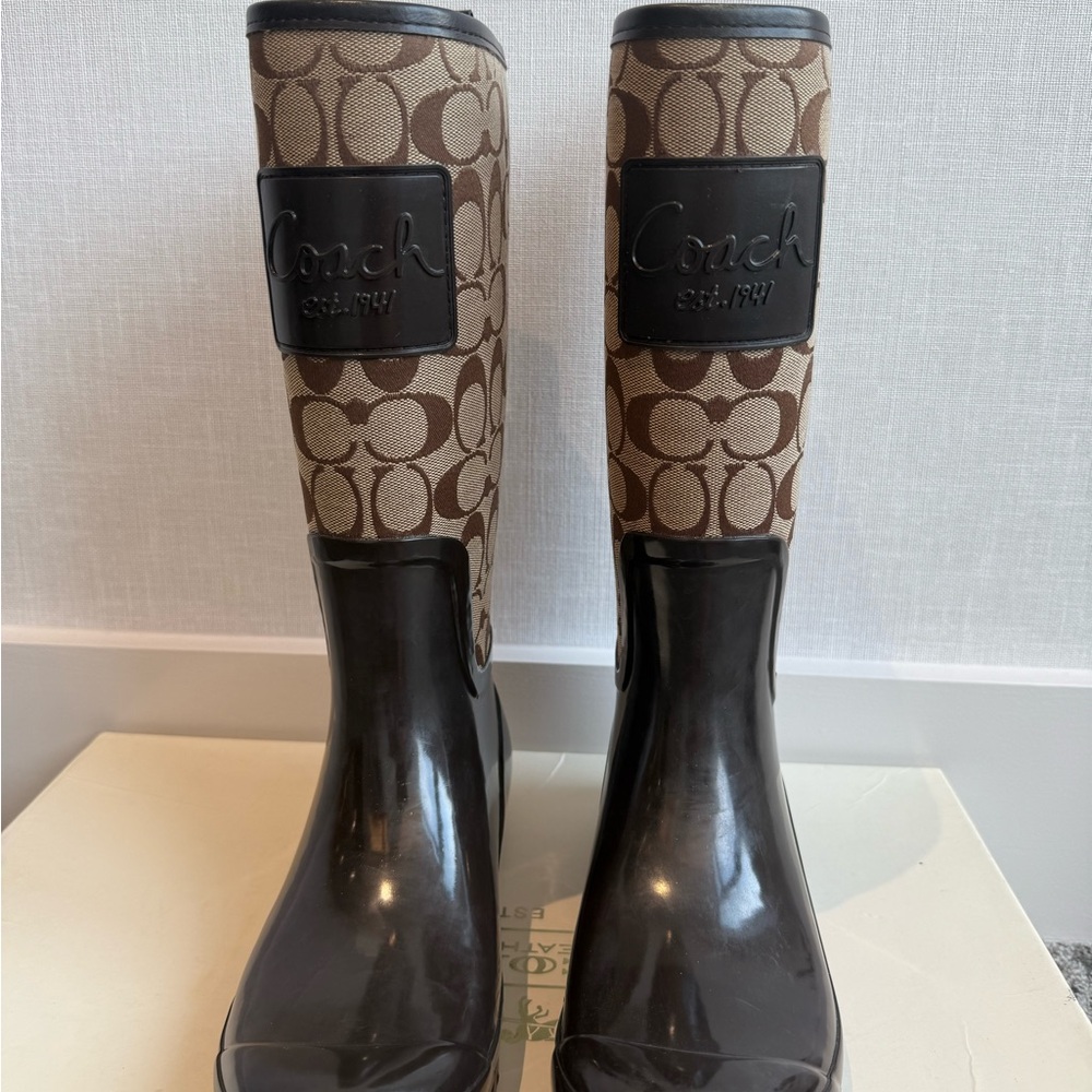 Coach Signature Brown and Black Rain Boots